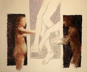 Woman, Man and Legs, 1993, pastel,  by Chaim Koppelman